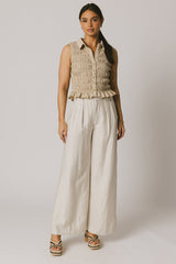 Russel Smocked Button Up in Taupe