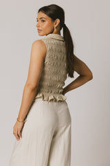 Russel Smocked Button Up in Taupe