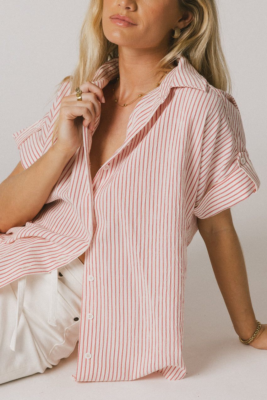 Douglas Striped Button Up in Red