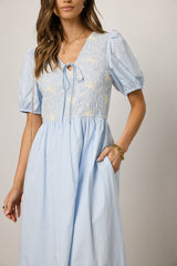 Jozette Floral Midi Dress in Blue