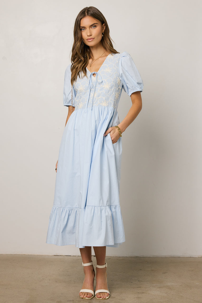 Jozette Floral Midi Dress in Blue
