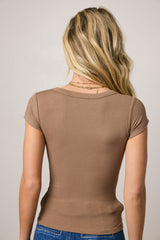 Freya Ribbed Top in Brown
