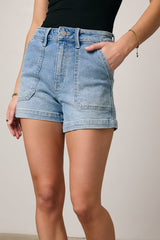 Maggie Utility Shorts in Light Wash