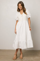 Jozette Floral Midi Dress in Off White