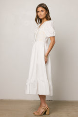 Jozette Floral Midi Dress in Off White