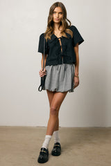 Ethan Tie Front Blouse in Black