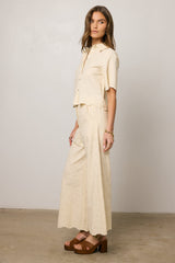 Perrie Floral Wide Leg Pants in Cream