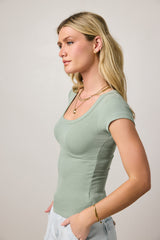 Freya Ribbed Top in Sage