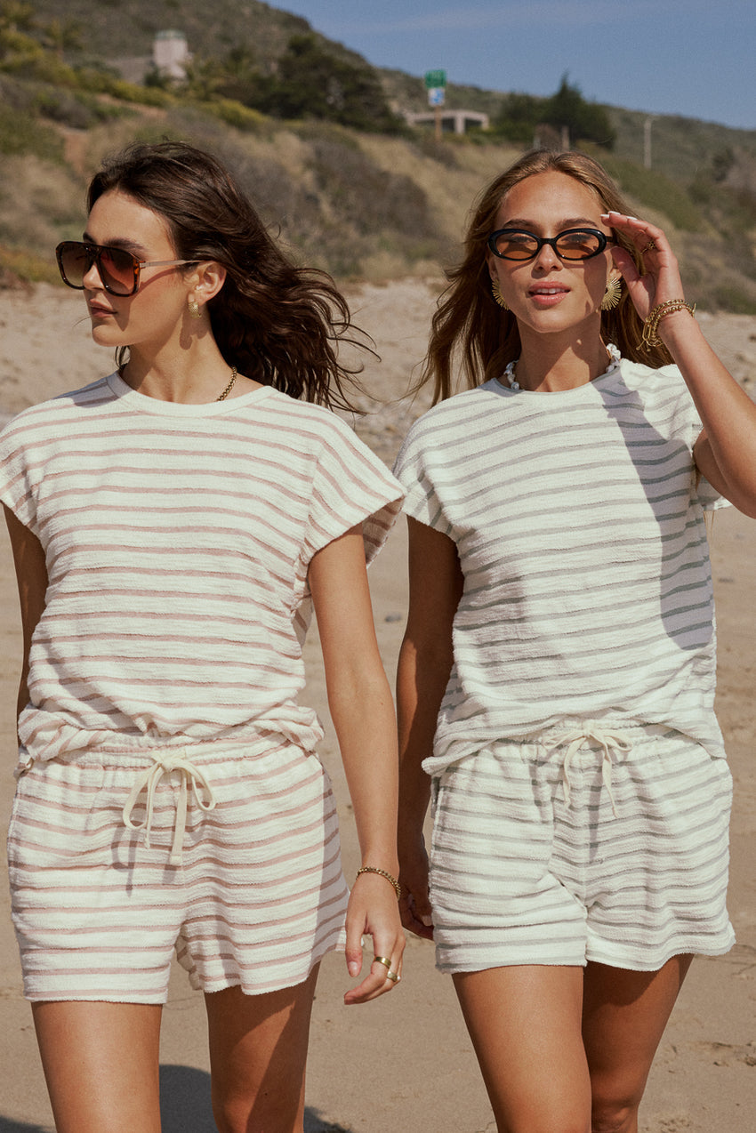 Jessie Striped Shorts in Taupe