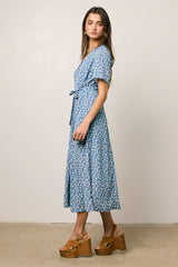 Malik Floral Midi Dress in Blue