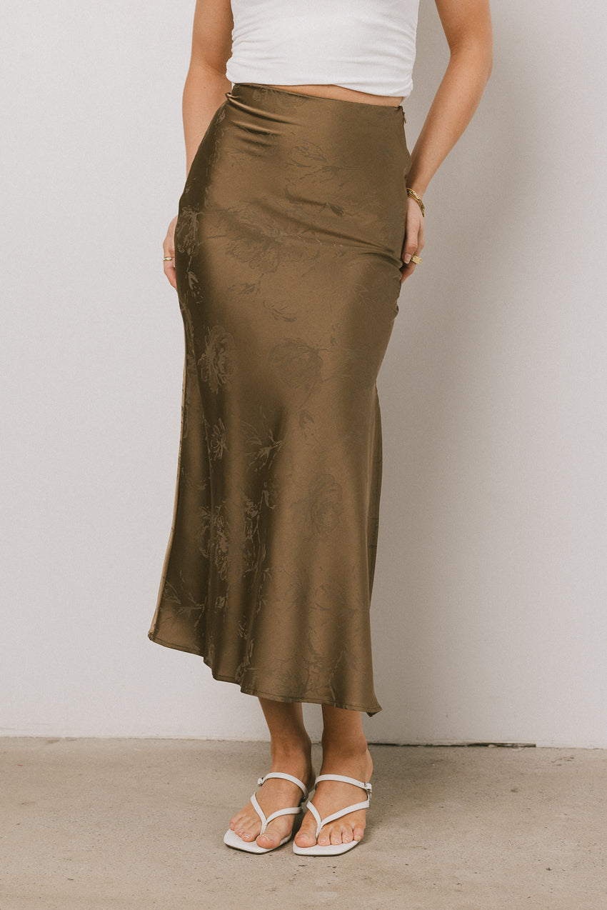 Ellie Floral Maxi Skirt in Olive