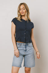 Rumi Button Front Blouse in Navy