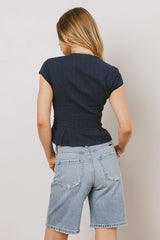 Rumi Button Front Blouse in Navy