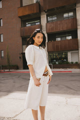 Lyla Collared Lace Top in Ivory