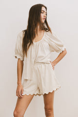Owen Scalloped Top in Oatmeal