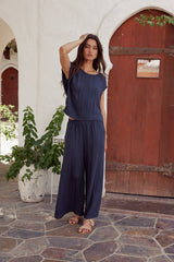 Jaylen Wide-Leg Pants in Navy