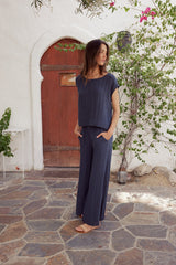 Jaylen Wide-Leg Pants in Navy