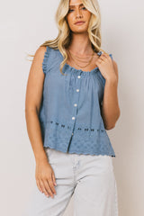 Dorian Embroidered Blouse in Denim