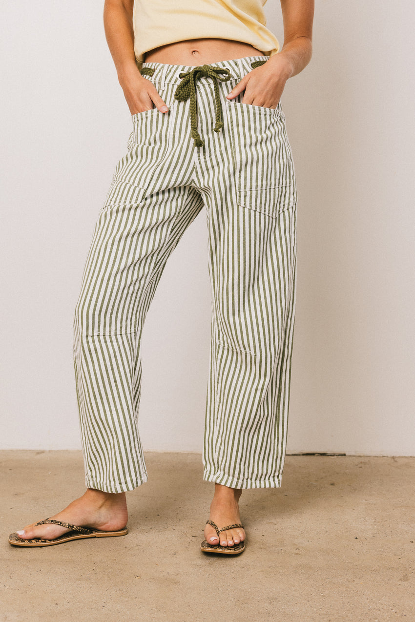 Jocelyn Barrel Jeans in Green Stripe