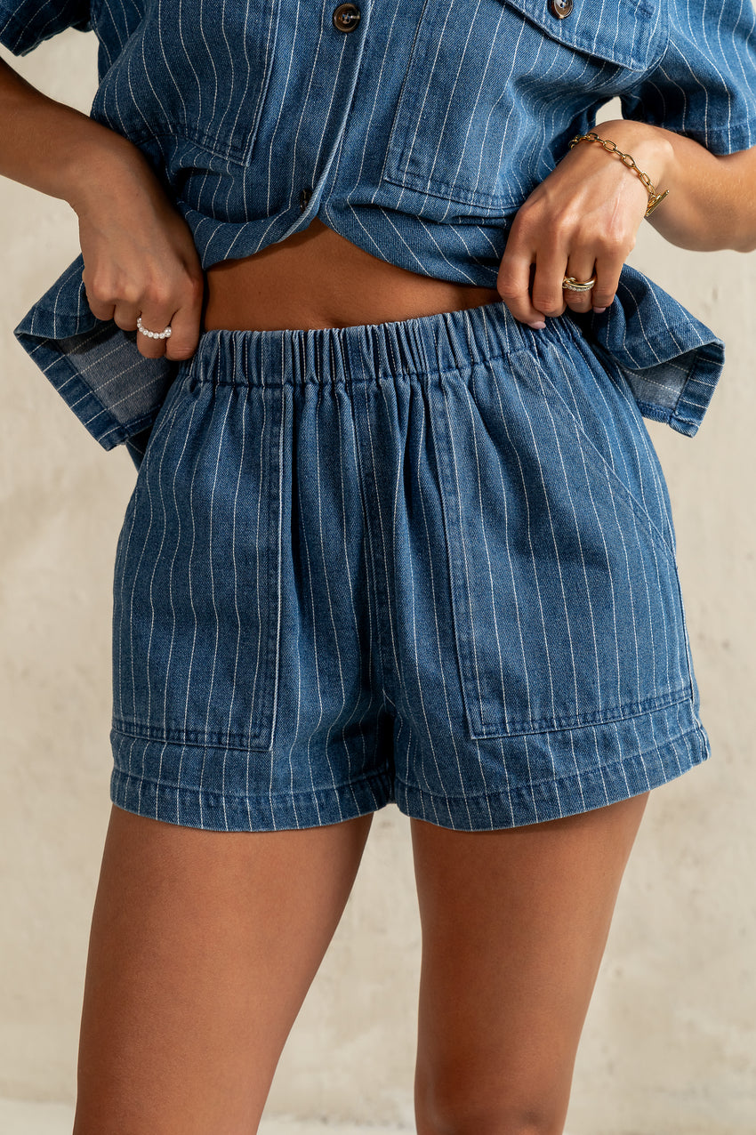 Daisy Striped Denim Shorts