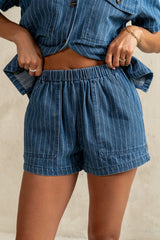 Daisy Striped Denim Shorts