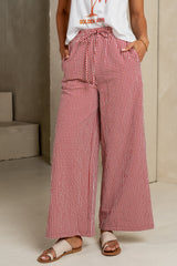 Ada Gingham Wide Leg Pants in Red