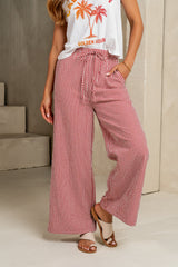 Ada Gingham Wide Leg Pants in Red