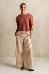 Emery Striped Wide-Leg Pants in Taupe