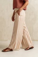 Emery Striped Wide-Leg Pants in Taupe