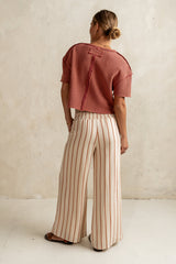 Emery Striped Wide-Leg Pants in Taupe