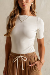 Blair Boat Neck Top in Bone
