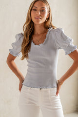 Violet Knit Top in Light Blue