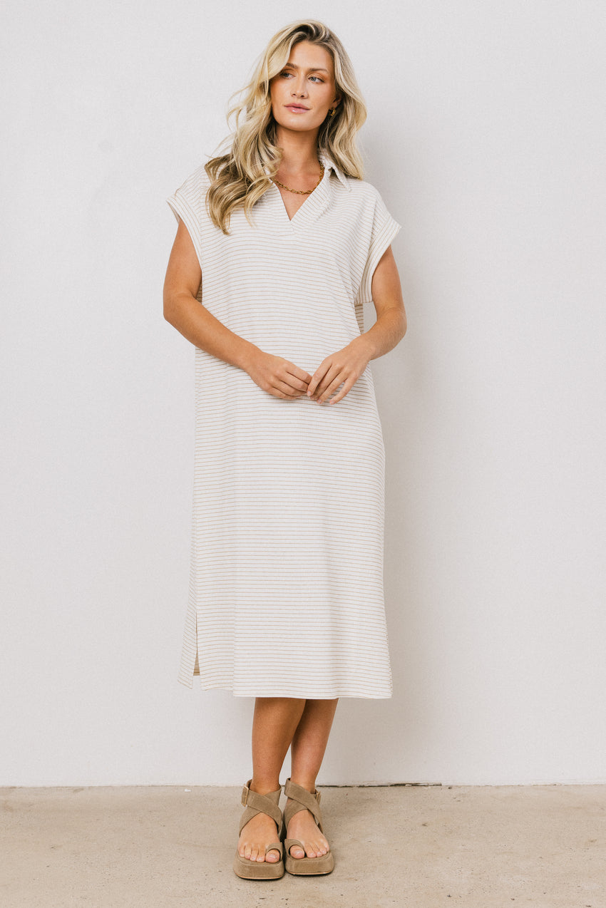 Elisa Striped Maxi Dress in Tan