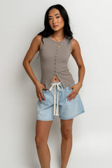 Lucas Button Up Tank Top in Taupe