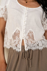Angel Lace Trim Blouse in White