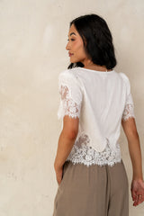 Angel Lace Trim Blouse in White
