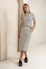 Niya Striped Midi Skirt in Black