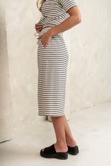 Niya Striped Midi Skirt in Black