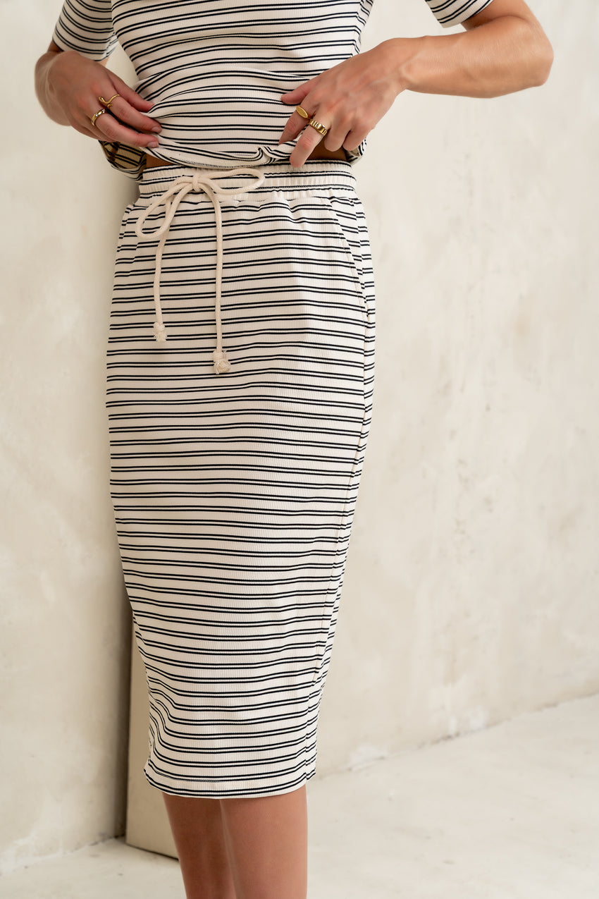 Niya Striped Midi Skirt in Black