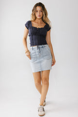 Taylor Ruffle Blouse in Navy