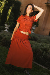 Micah Smocked Maxi Skirt in Rust