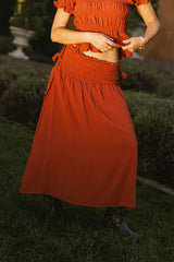 Micah Smocked Maxi Skirt in Rust