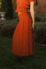 Micah Smocked Maxi Skirt in Rust