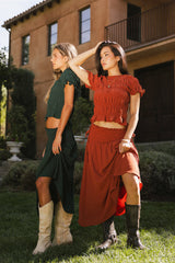 Micah Smocked Maxi Skirt in Rust