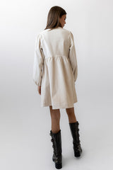 Tyler Peplum Mini Dress in Ivory Corduroy