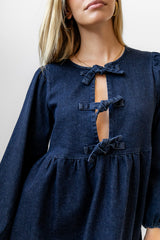Tyler Peplum Mini Dress in Dark Wash