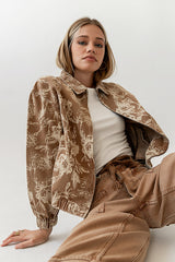 Kellie Floral Bomber Jacket in Camel