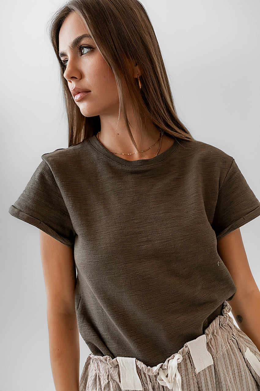 Selena Rolled Sleeve Shirt in Olive