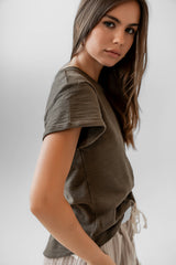 Selena Rolled Sleeve Shirt in Olive