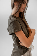 Selena Rolled Sleeve Shirt in Olive